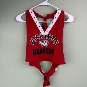 PINK Victoria's Secret Wisconsin Badgers Halter Top Red Crop Grommet Size M NWT
